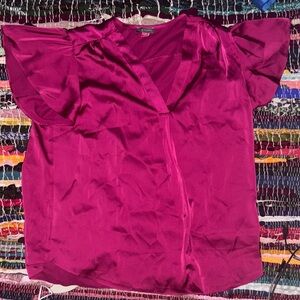 Vince Camuto Satin Flutter Sleeve Blouse - Magenta